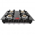 Pigeon by Stovekraft Aster 4 High Powered Brass Burner Gas Stove, Cooktop with Glass Top and Stainless Steel body, Manual Ignition (Black)