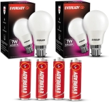 Eveready 7W LED Light Bulb (Pack of 2) + 4 AA Batteries